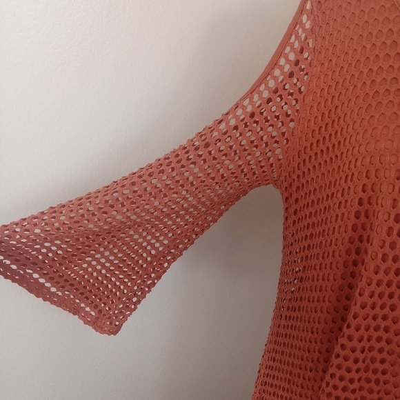Casting Size Large Orange Long sleeve Top Mesh cold shoulder - Picture 4 of 8